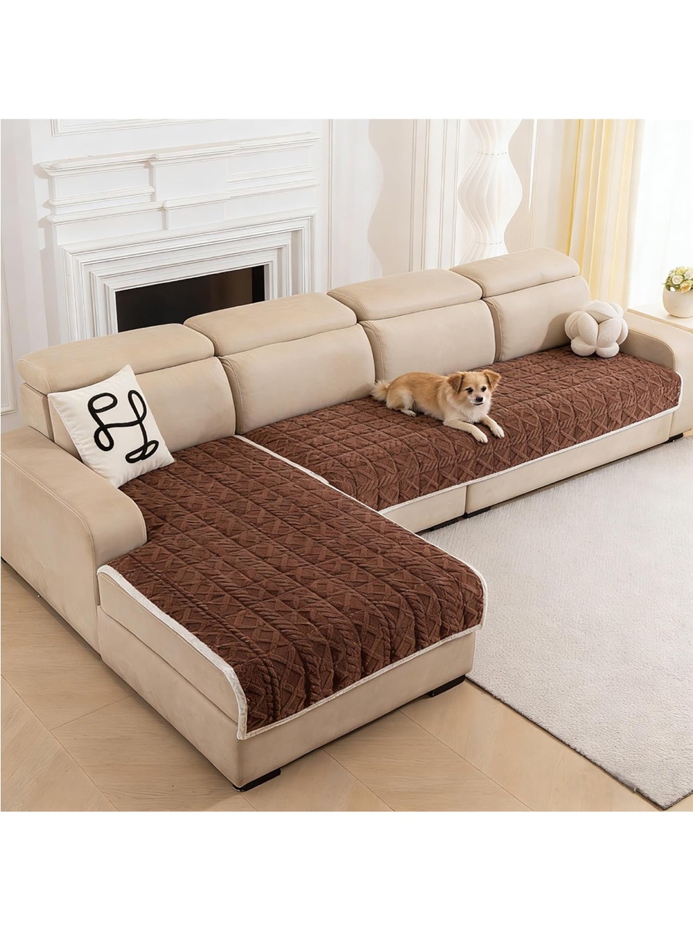 New Open Box 35"x 63"+35"x 71", Brown Plush Sectional Couch Cover for Pets,2 PCs